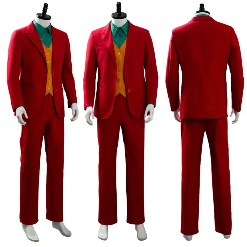Uomini Joker Cosplay Parrucche Fantasia Abiti rossi Film Super Villain Costume Travestimento Abiti per adulti Maschio Halloween Carnevale Festa di stoffa