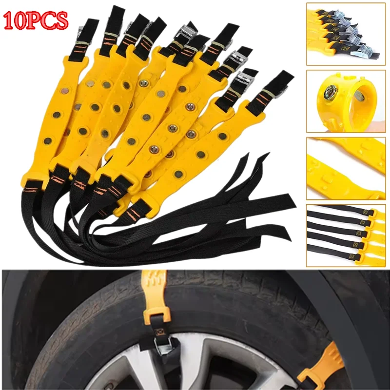 Chaînes de pneus de neige pour voiture SUV, 10 pièces, roues de pneus de boue d'extérieur d'hiver, chaîne de pneus épaisse antidérapante pour camion, Traction d'urgence