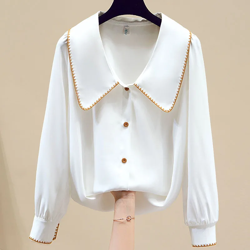 

Женская блузка-рубашка, новая шифоновая рубашка с длинным рукавом и отложным воротником, блузка, женские топы, блузки, рубашки Blusas Para Mujer 2025 Q677