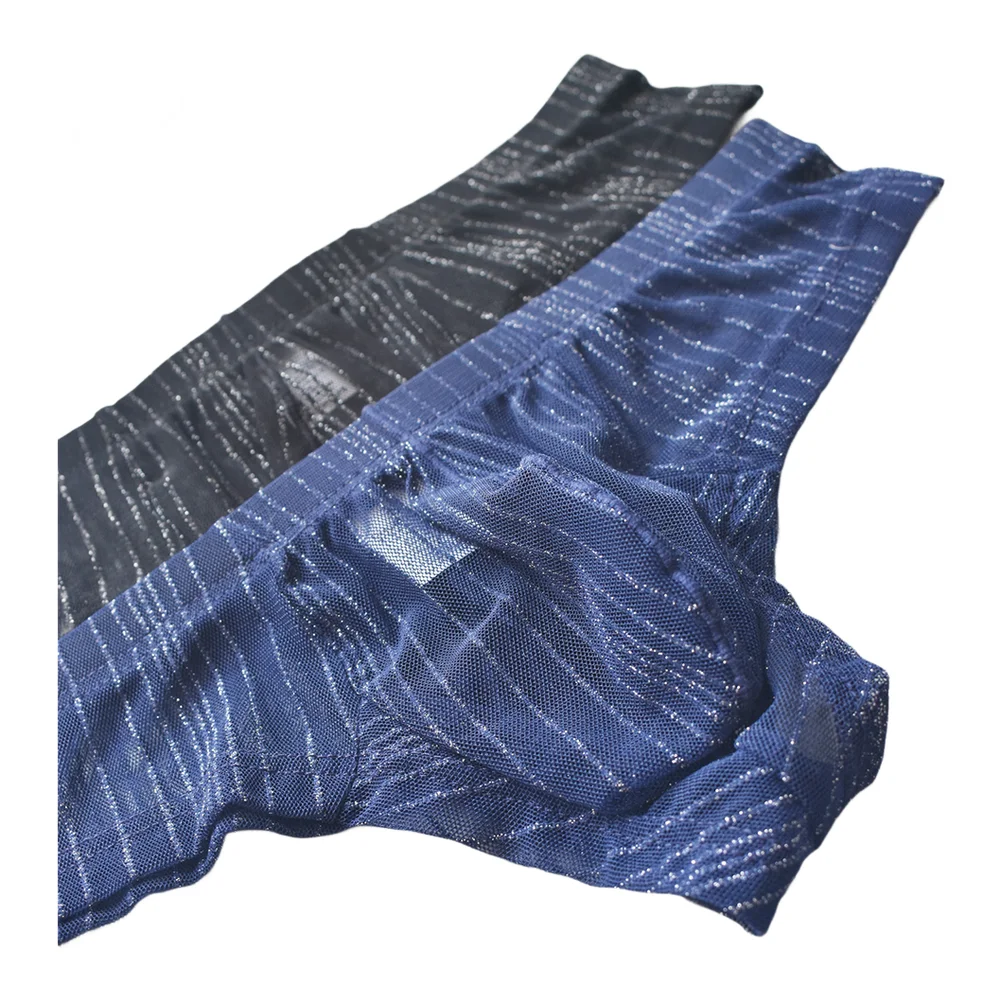 

Polyester Men Underwear Sexy Sheer Summer Lightweight Briefs Low Rise Bulge Pouch Man Casual Striped Panties