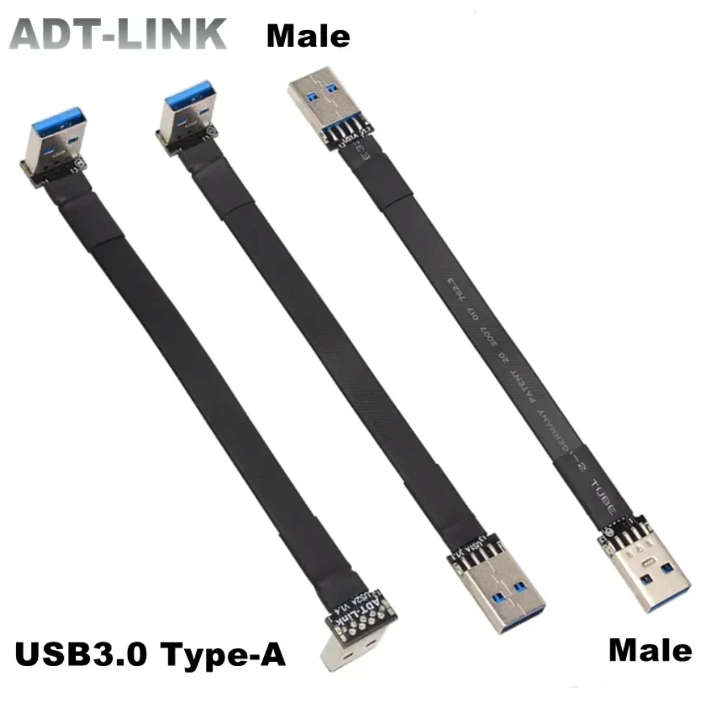 ADT-Link USB 3,0 USB-A a USB-A Cable plano macho a macho en ángulo arriba/abajo USB 3,0 tipo A A Cable de extensión de datos USB incorporado