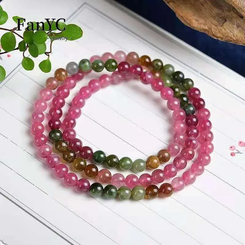 Natural Tourmaline Bracelet Bracelet Exquisite Carved Candy Color 108 Jade Necklace for Men and Women Jewelry Gifts