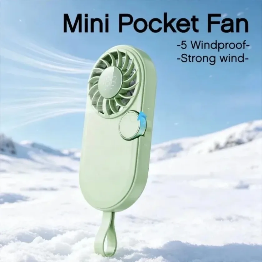 Outdoor Camping Travel Mini Pocket Hand Fan Strong Airflow 5 Gears Roller Wheel Control Silicone Finger Ring Portable Summer Fan