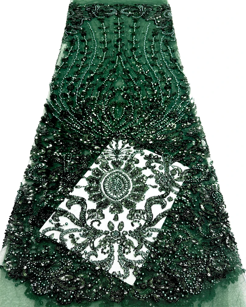 African Beaded Lace Fabric Tulle Mesh with Sequins Embroidery 5 Yards French Style for Weddings And Party Dresses