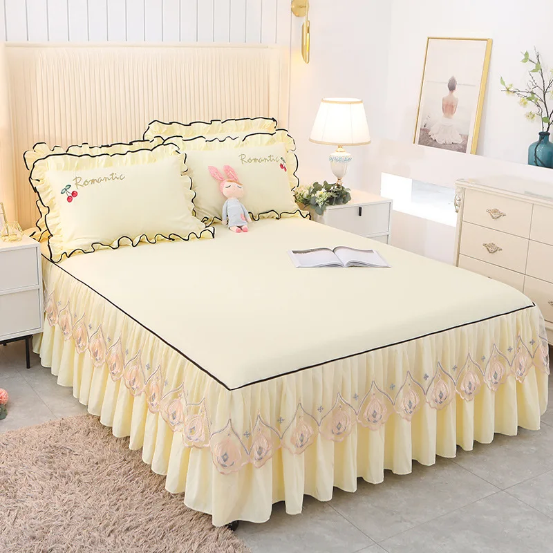 

3 Pcs Lace Bedspread on The Bed Heighten 45cm Cotton Bed Linen with Pillowcases Dustproof Bedspreads for Bed Queen/King Size