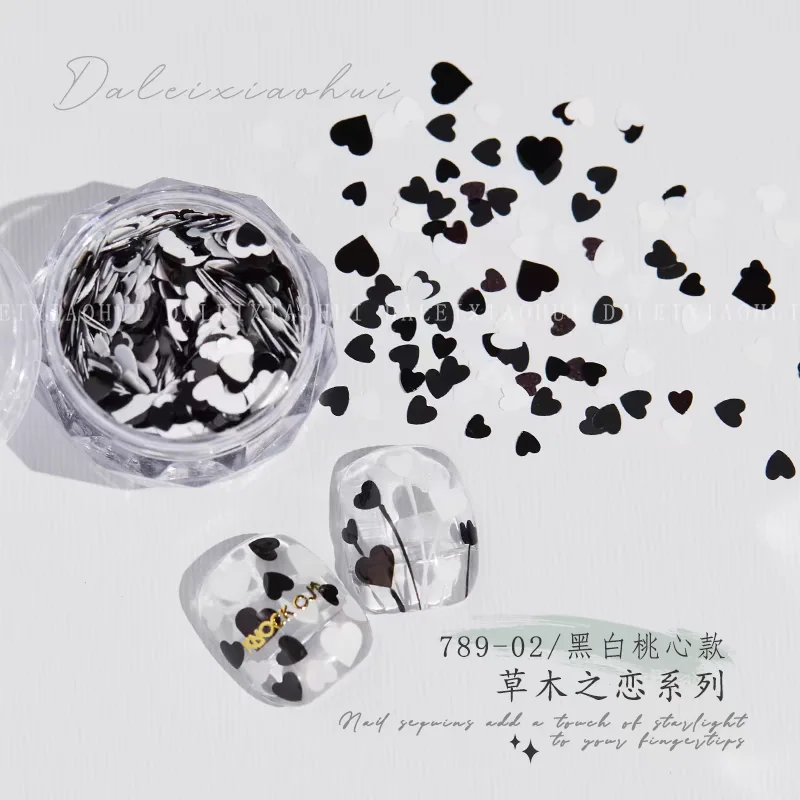 1 Box Neon Black White  Heart Sequin Nails Accessories Nail Decoration 3D Nail DIY Nails  Sequin Colorful  Nail Salon