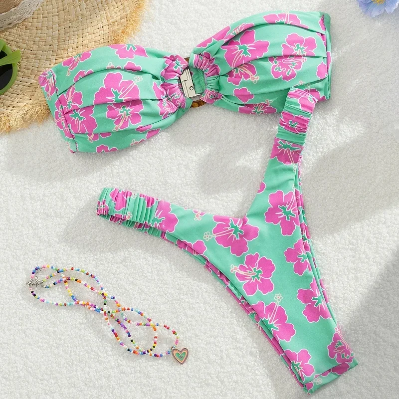 Micro Bikini Push Up Women Swimsuit Fashion Print Bikini Set Split Swimwear Summer 2025 New Beachwear Lady Bathing Suit 2 Piece