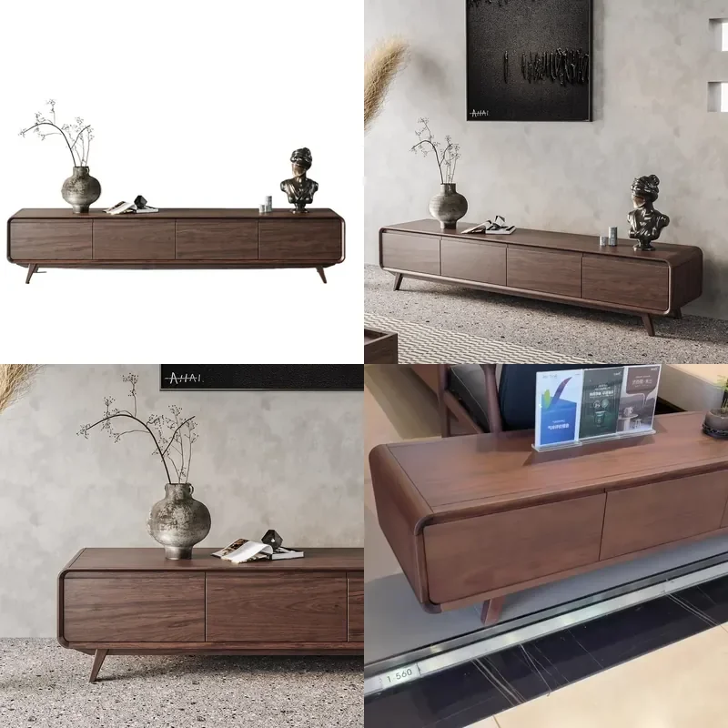 Ebony Solid Wood TV Cabinet Light Luxury Modern Simple Floor Standing Storage Unit for Living Room Small Apartment Household