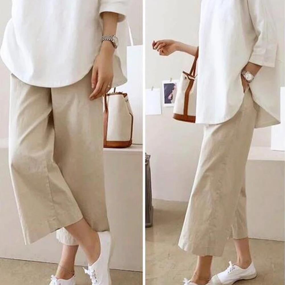 Spring Summer Cotton Linen Wide Leg Pants Loose Solid Color Comfortable Casual Quick Dry Breathable Everyday All-match Trousers