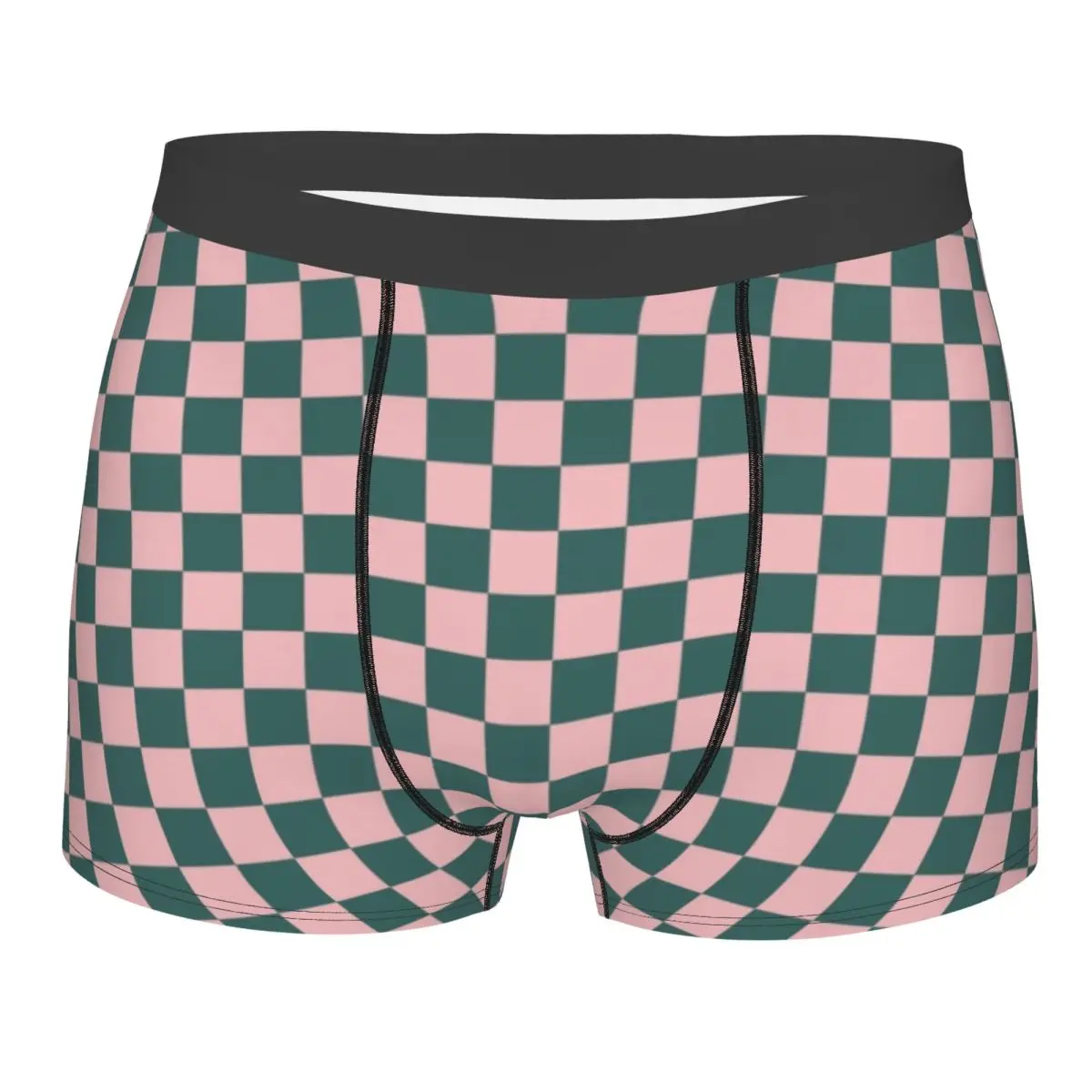 

Custom Checkerboard Pattern Teal And Pink Underwear Men Stretch Geometric Plaid Boxer Briefs