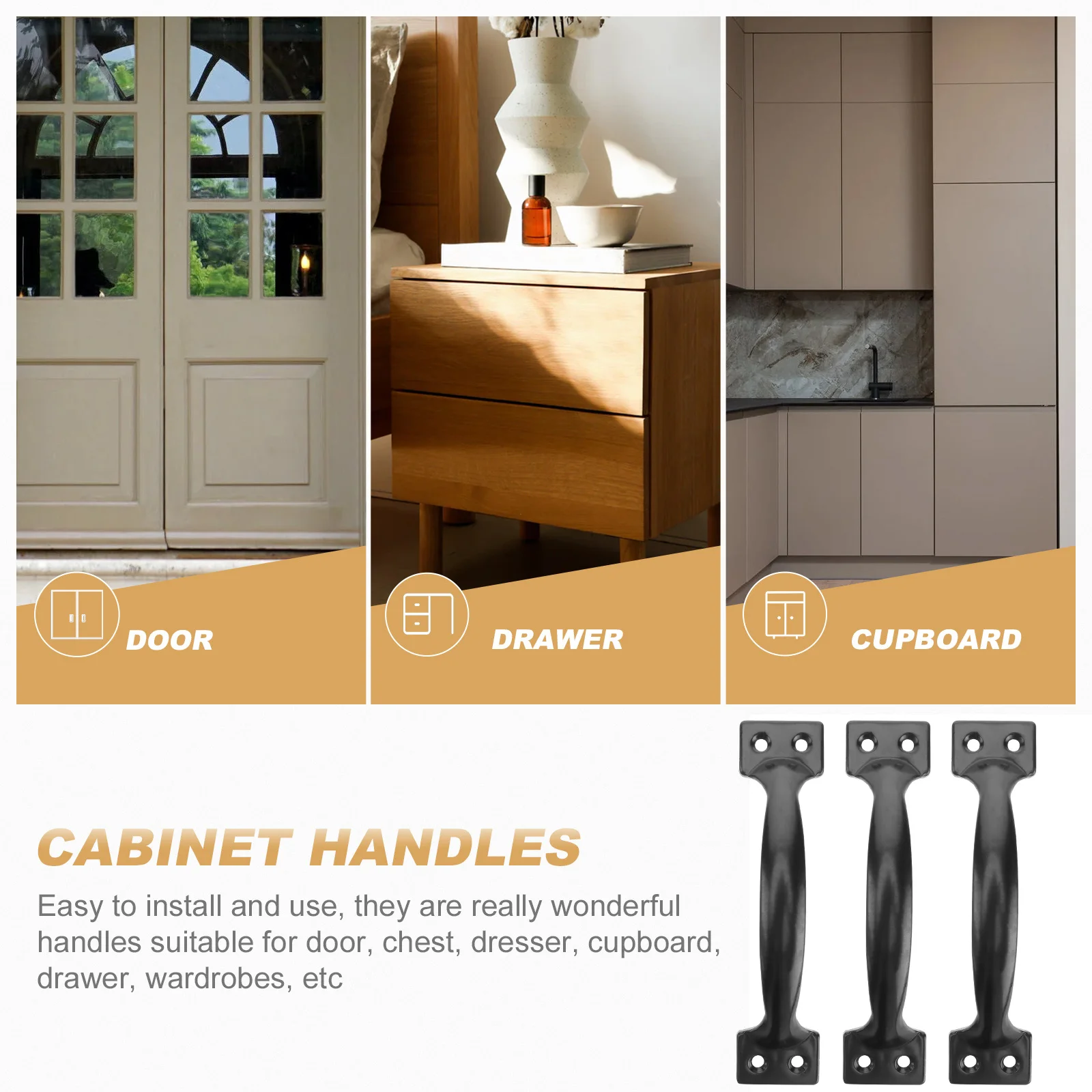 

10Pcs Black Cabinet Handle 6 Inch Iron Pull Handle Modern Minimalist Style Smooth Surface for Drawer Wardrobe Door Hardware