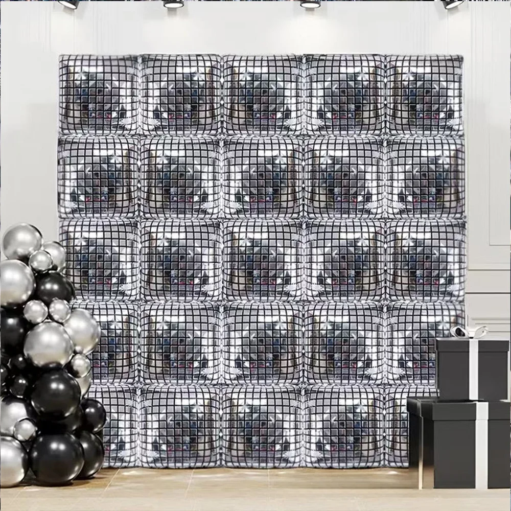 25-حزمة من بالونات من رقائق الألومنيوم المربعة الفضية المربعة على الوجهين، خلفية بالون من رقائق معدنية على الوجهين، مناسبة لحفلات أعياد الميلاد وحفلات الزفاف والذكرى السنوية، وتجمعات الأصدقاء، وديكورات حفلات الديسكو