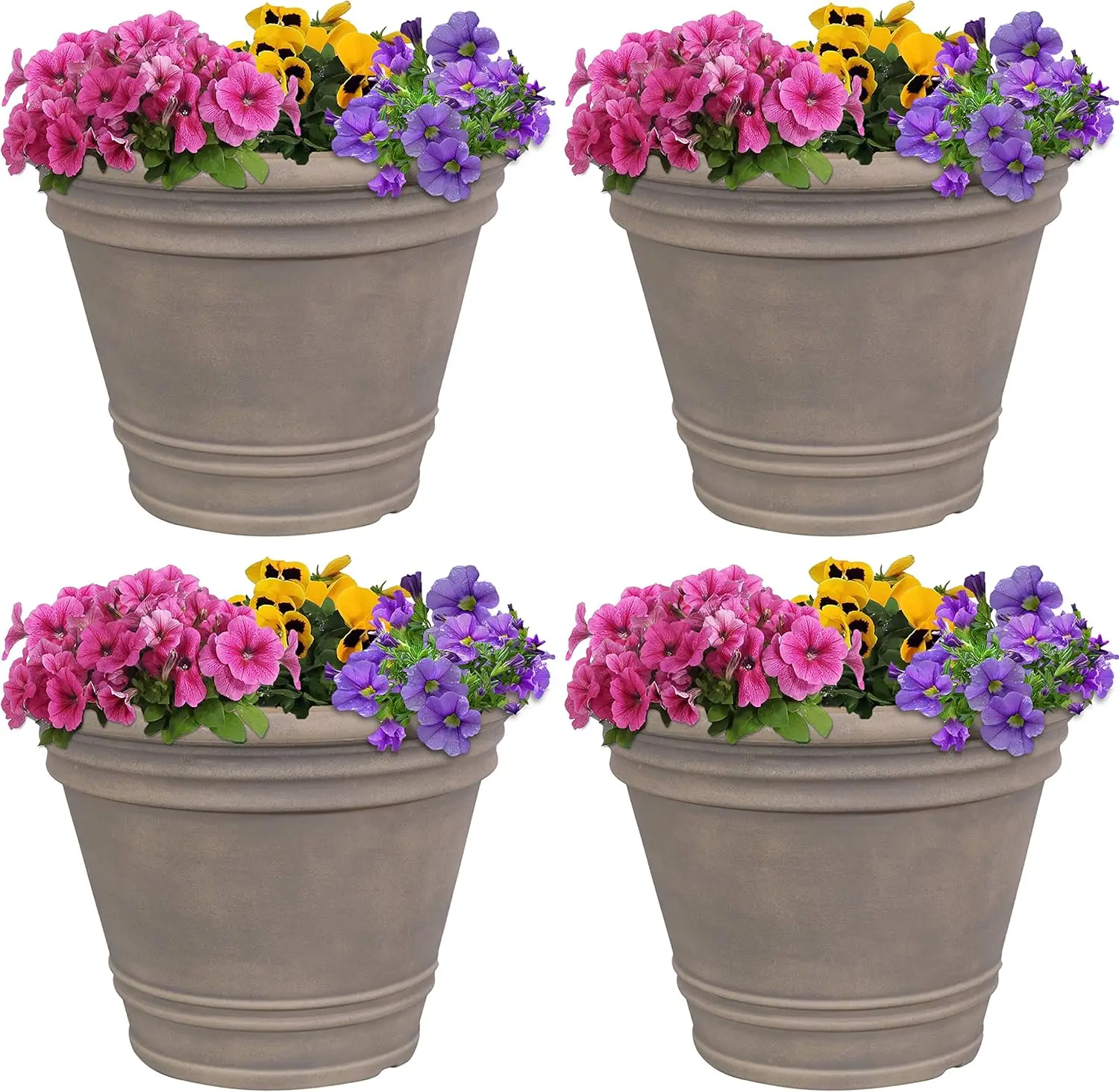 

Большой горшок Franklin, 20 дюймов — круглый уличный горшок из полирезины с дренажным отверстием, 4 шт. — бежевый