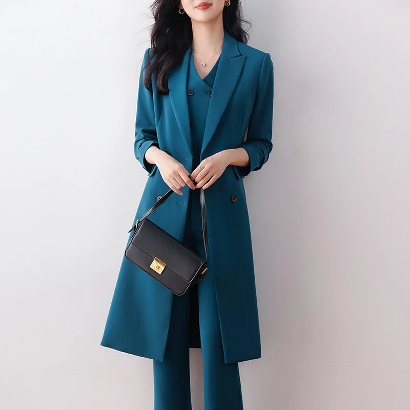 Tesco Senior Women\'s Suit Sets  Formal Ladies Long Blazer Temperament Business Suits Work Wear Office Uniform Pants Jacket Sets