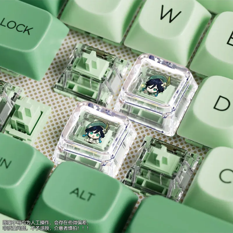 Custom Keycap Genshin Impact Venti Furina Hutao Klee Xiao Tartaglia Transparent Keycap for Cherry MX Switch Mechanical Keyboard