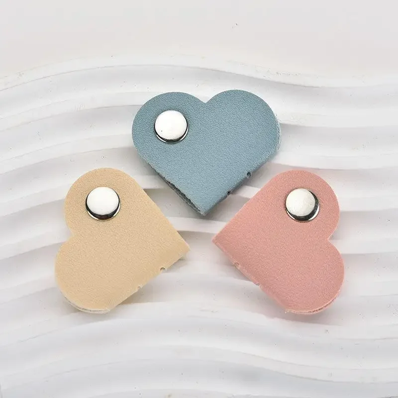 3/5/10Pcs PU Leather Phone Data Cable Organizer Data Storage Heart-shaped Cable Clip Hub Wired Headphone Winding Clip