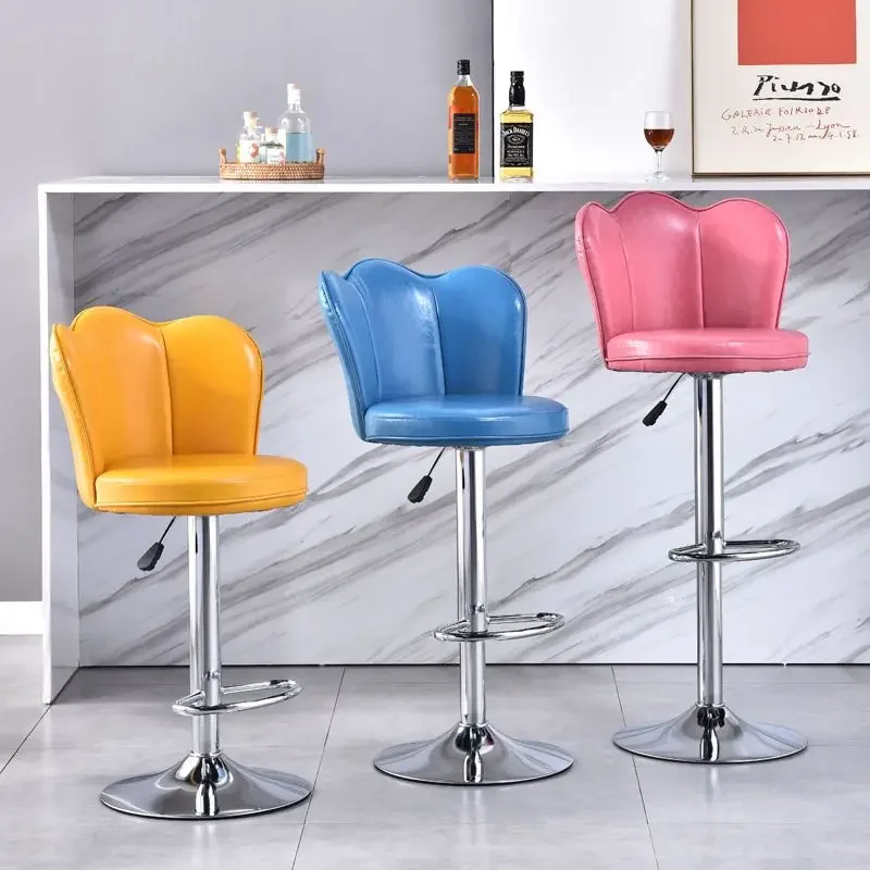 Bar Counter Rotates and Lifts Backrest Front Desk Chair Home High Stool Round Stools Beauty Nail Art Chair Living Room Furniture