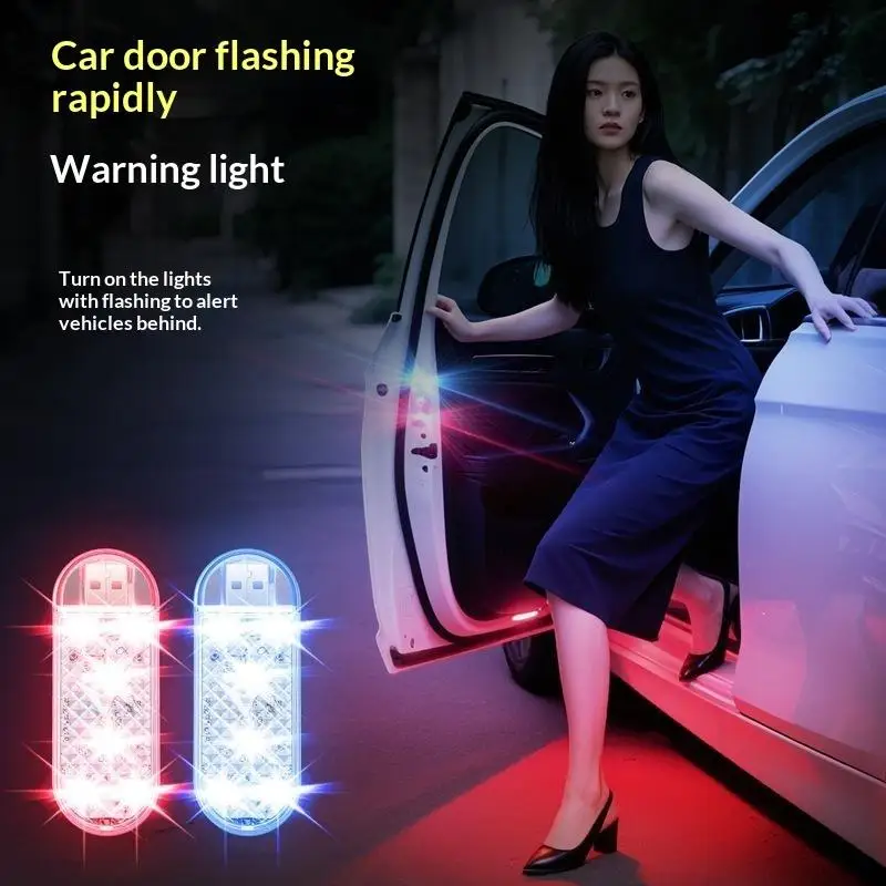 1/2pcs Mini Car Door Warning LED Touch Light USB Charging Interior Lighting Auto Roof Ceiling Switch Touch Magnetic Reading Lamp