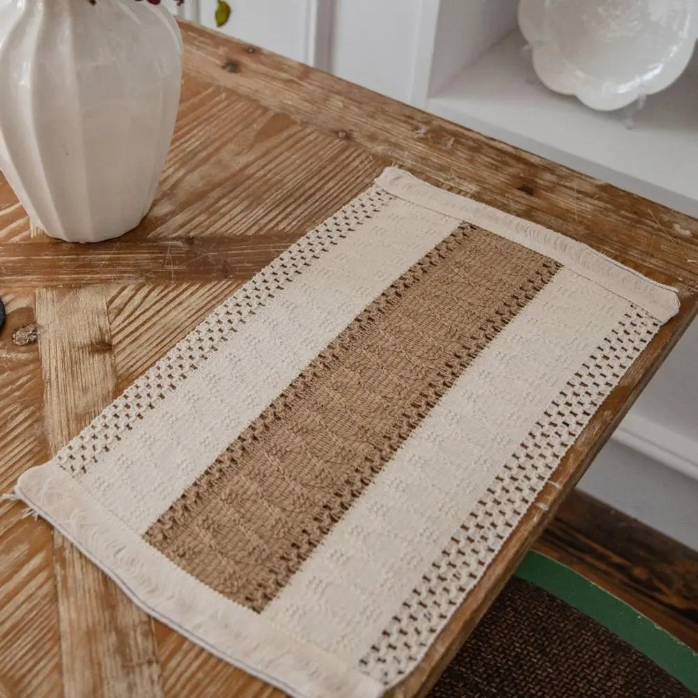 Table Mat Tassels Design Table Coaster Fine Stitching Bowl Mat Rectangular Vintage Woven Boho Placemat for Restaurant 