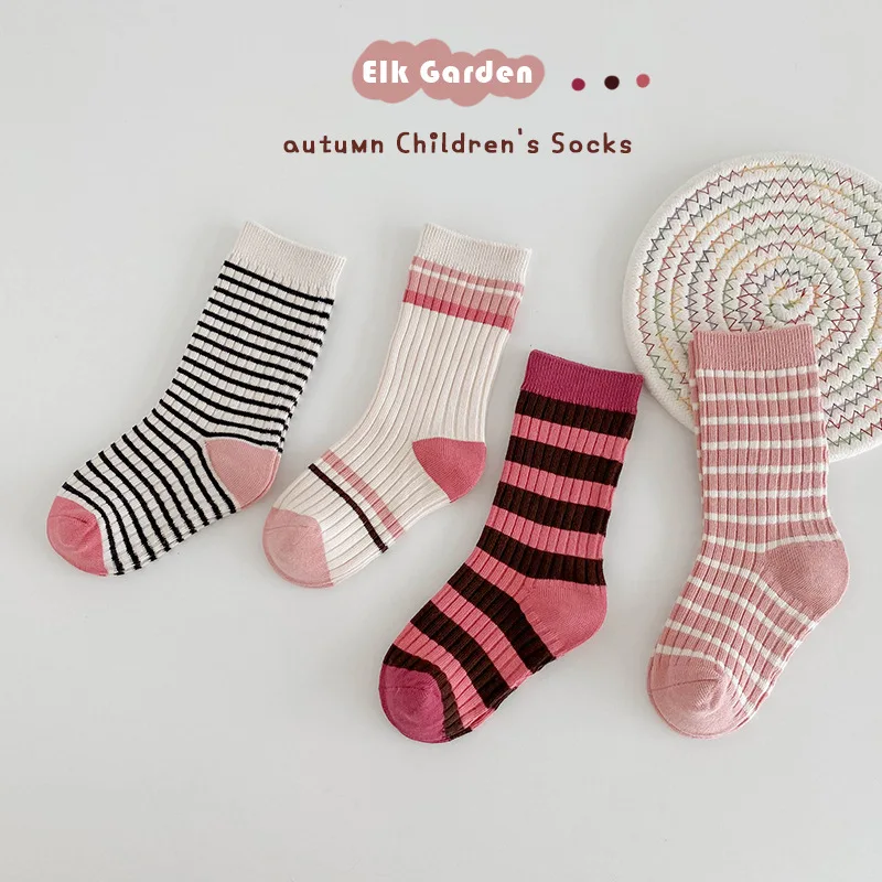 Boys Girls Socks Spring Autumn Cotton Socks Trendy Letters Pattern Medium Socks Children Calf Length Crew Socks Kids Socks