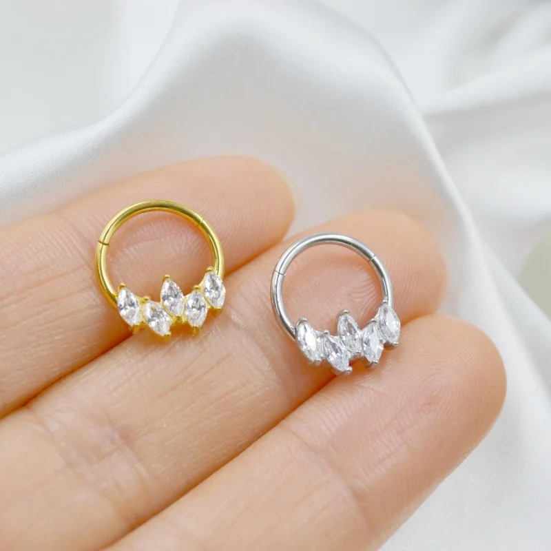 

10pcs 316L Surgical Steel Oval CZ 16G Nose Seamless Hinged Segment Ring Clicker Ear Cartilage Helix Tragus Rook Hoop Septum