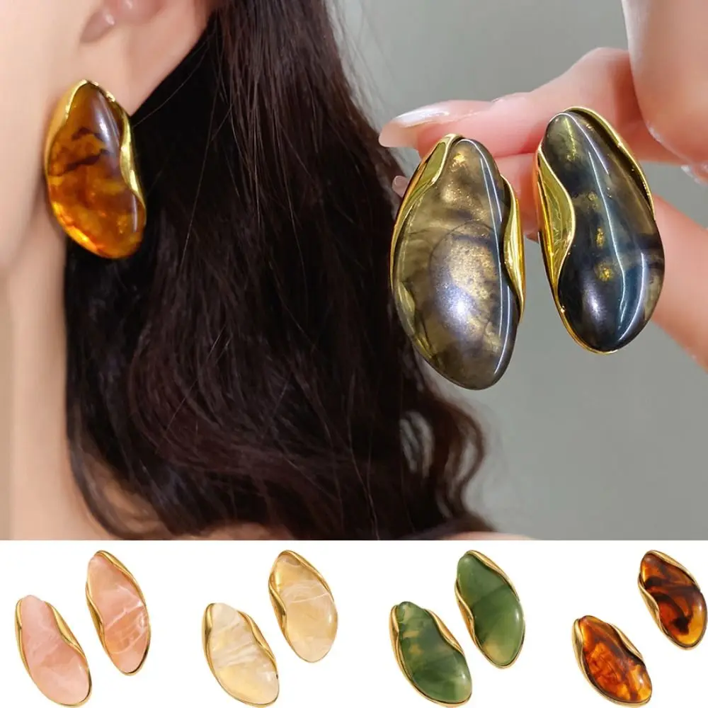 Stainless Steel Resin Amber Earrings Lightweight Hypoallergenic Chunky Hoop Earrings Translucent Drop Hoops Translucent Gifts