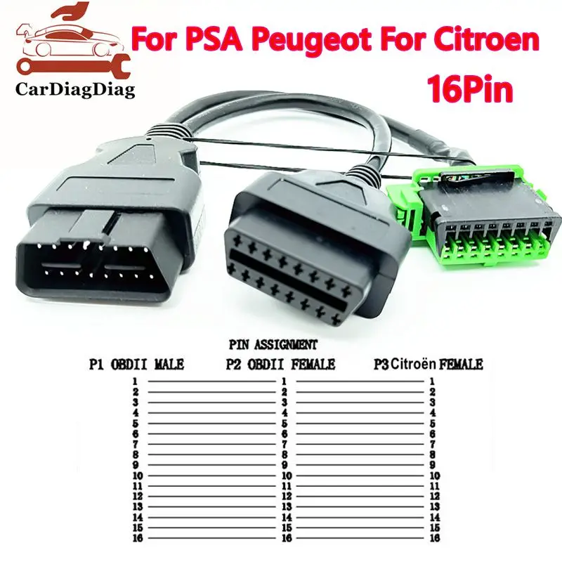 

OBD2 16-контактный кабель для PSA Peugeot для Citroen, оригинальный разъем, автомобильный удлинительный кабель OBD2, диагностический кабель для автомобиля