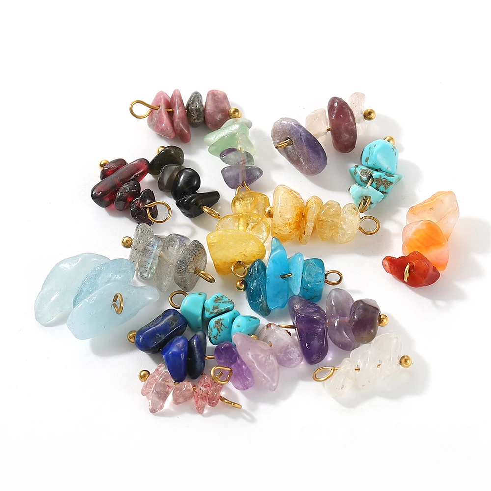 

CARLIDANA Rainbow Color Beaded Charm Natural Stone Pendant Beads with Nine Needle Pin for Necklace Earrings DIY Jewelry Making