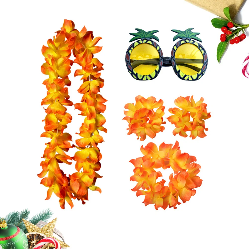 5-teiliges Blumengirlande-Set Orange Hawaii Ananas Brillen Party Requisiten Kostümzubehör für Festival Tanzen Hawaiianisch