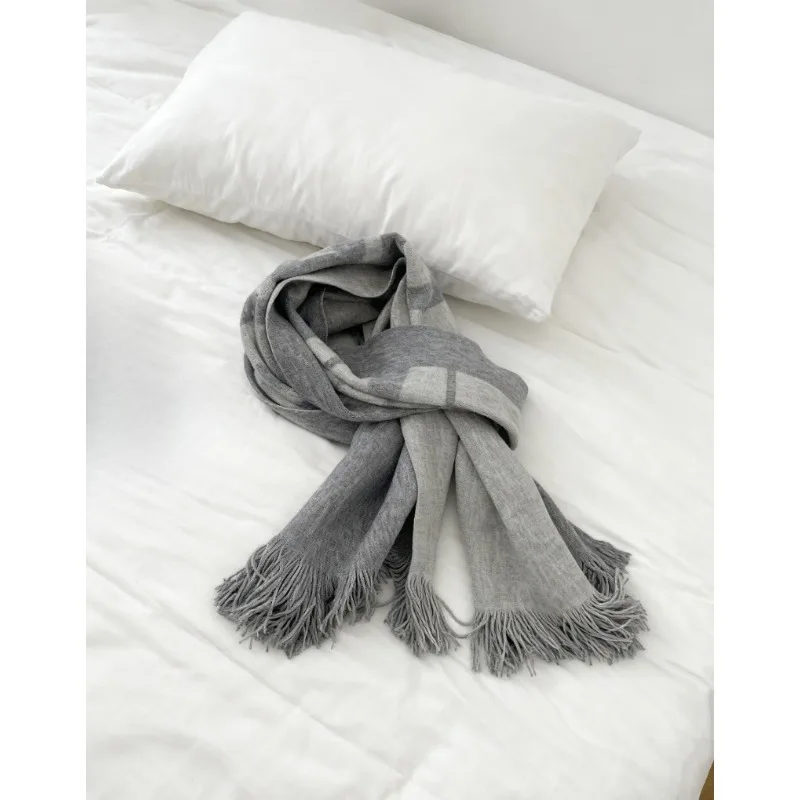 

Осенне-зимний двусторонний шарф с бахромой, классический жаккардовый шарф с буквами, унисекс, модный теплый шерстяной шарф