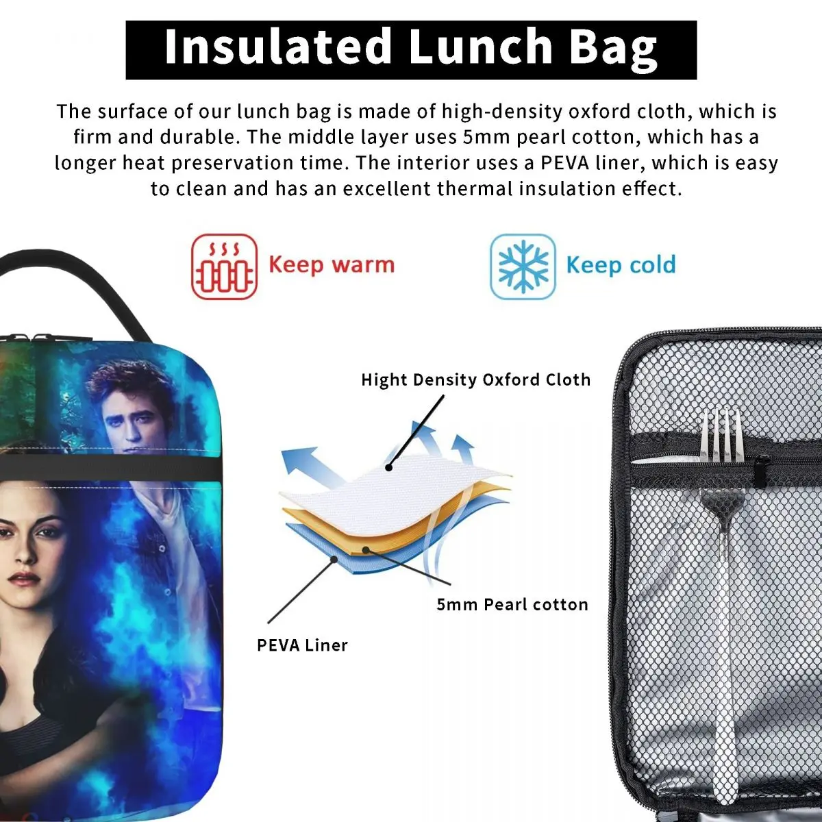 The Twilight Saga Edward Cullen Insulated Lunch Bag for Women Children Leakproof Food Boxes Thermal Lunch Box Tote