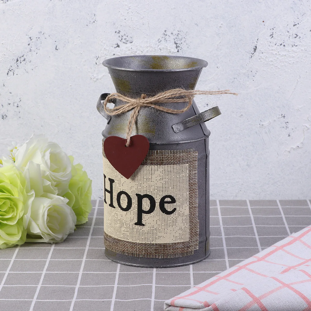 

Vintage Vase Retro Metal Decorative Vase with Distressed Finish and Handle Design for Home Office Decor Rustic Milk Can Style