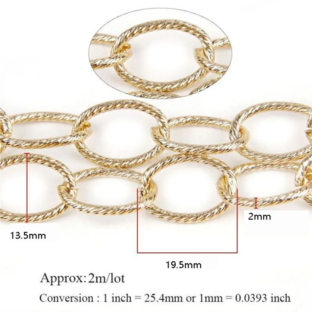 Metal Gold O ShapeTextured Cable Necklace Curb Chains Bulk Fit Bracelets Open Link Chain DIY Jewelry Making Supplies