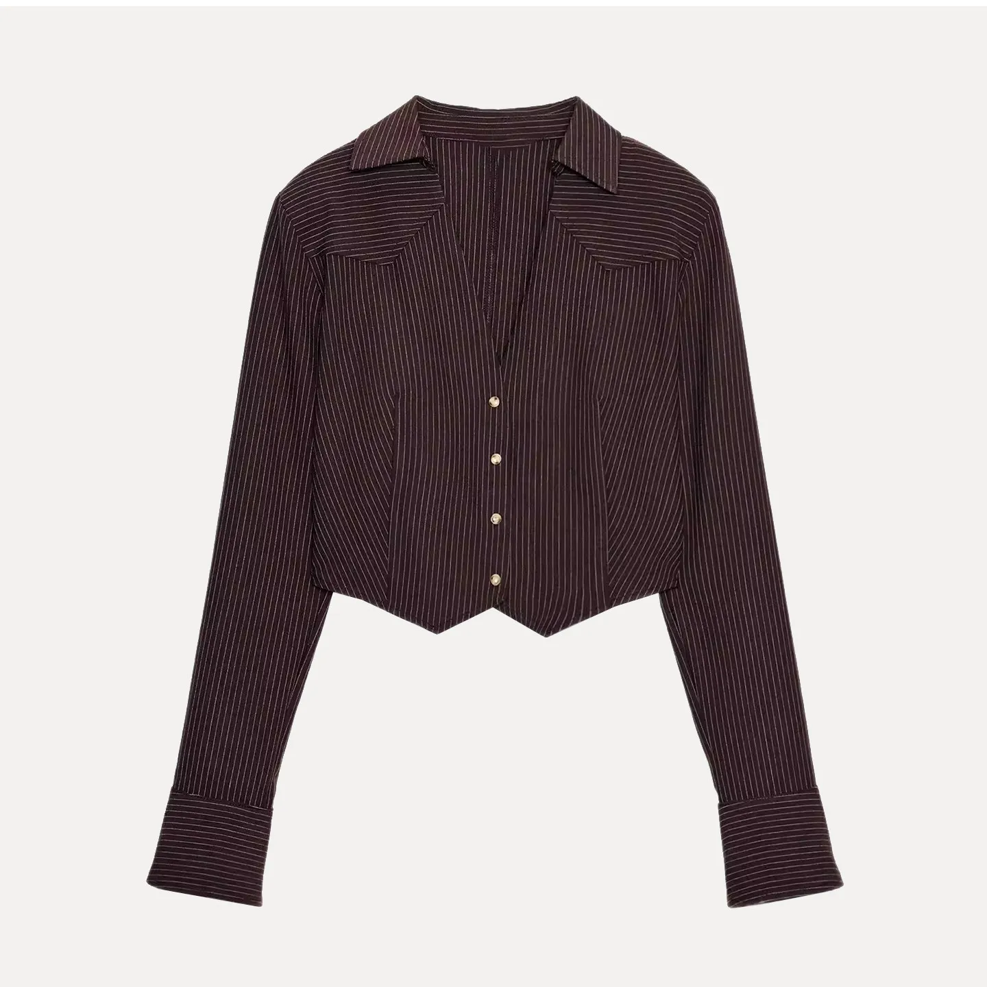 Z Damen Faion Personali ort Gestreifte Polster Oulder IRT Jaet 2025 New Sle Long Sve Regular Length Button