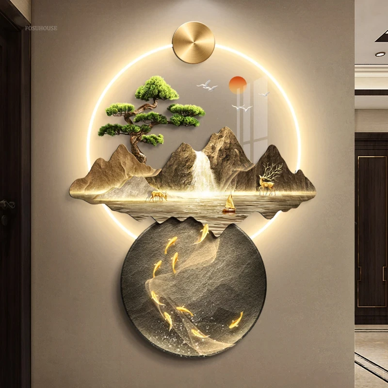 3d wall painting with lights Simple Modern Hanging Home Decoration for Corridor Aisle Upscale  Living Room  Wall Decorations