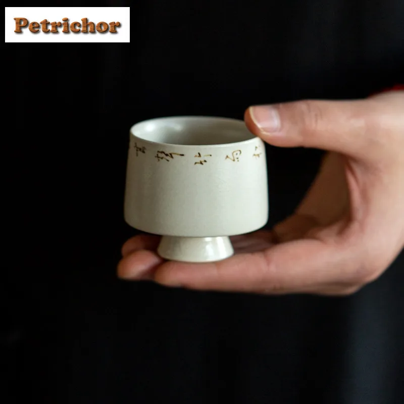 2 قطعة/الوحدة مسحوق يين مكتوبة بخط اليد الشعر نثر فنجان الشاي عالية القدم وعاء الشاي إبريق الماء الشاي تذوق رائحة كوب تشازان كوب رئيسي 65 مللي #5