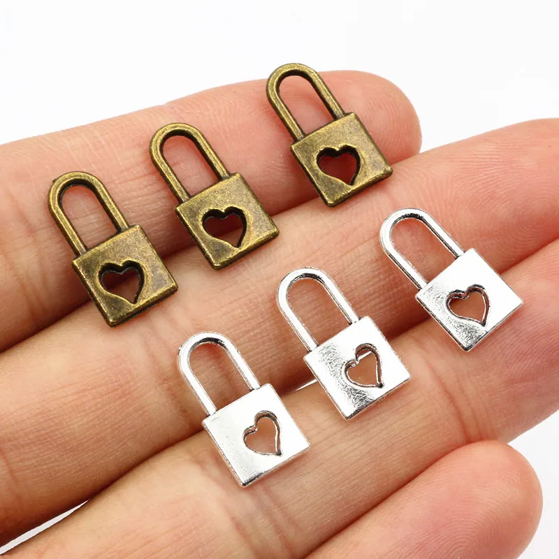 30pcs 16x8mm Antique Bronze Plated Heart Lock Handmade Charms Pendant:DIY for bracelet necklace