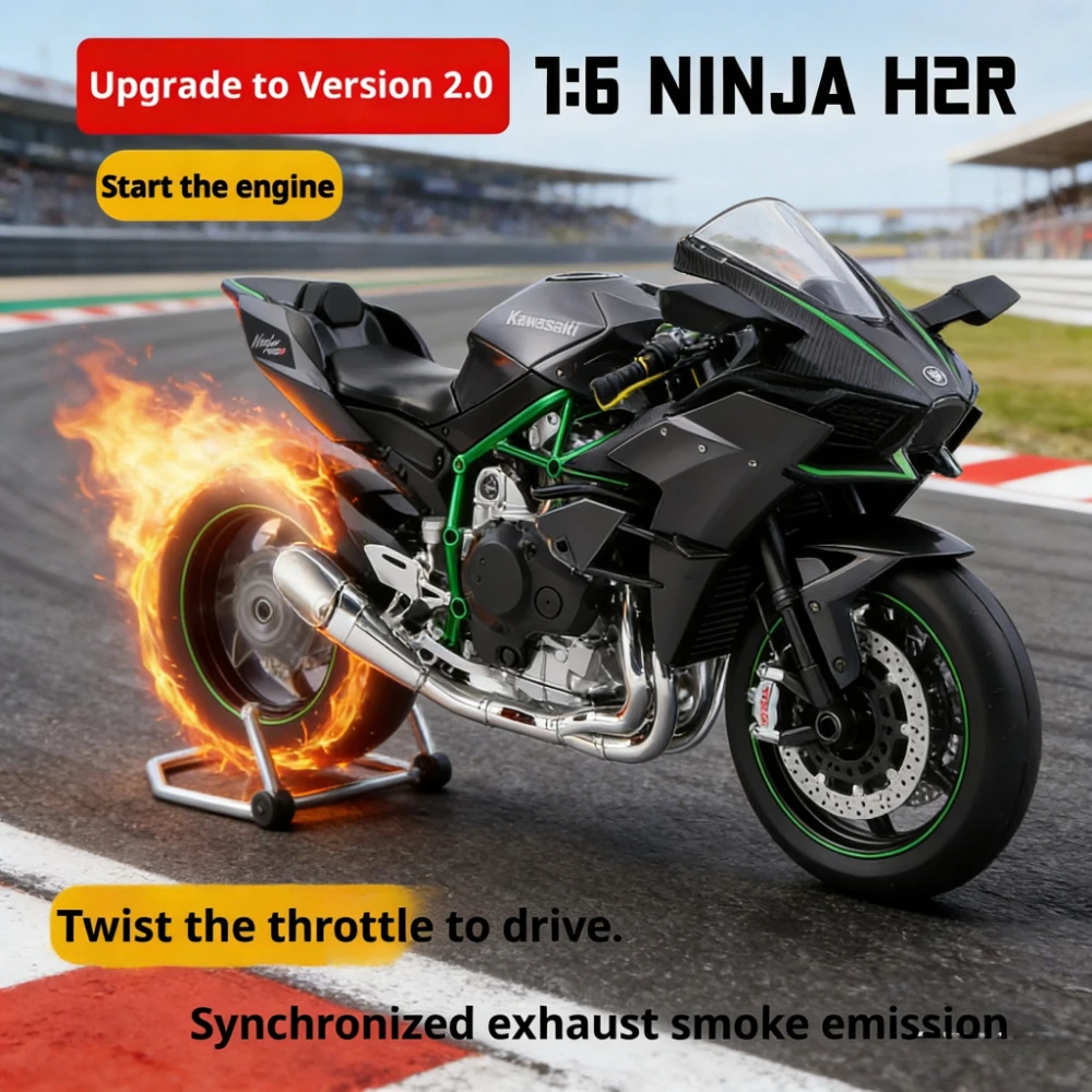 

Для Kawasaki H2R1: 6-модель мотоцикла из сплава металла с распылением. Динамический внешний вид, эффект дыма выхлопных газов. Необходимый подарок. Переменная скорость.