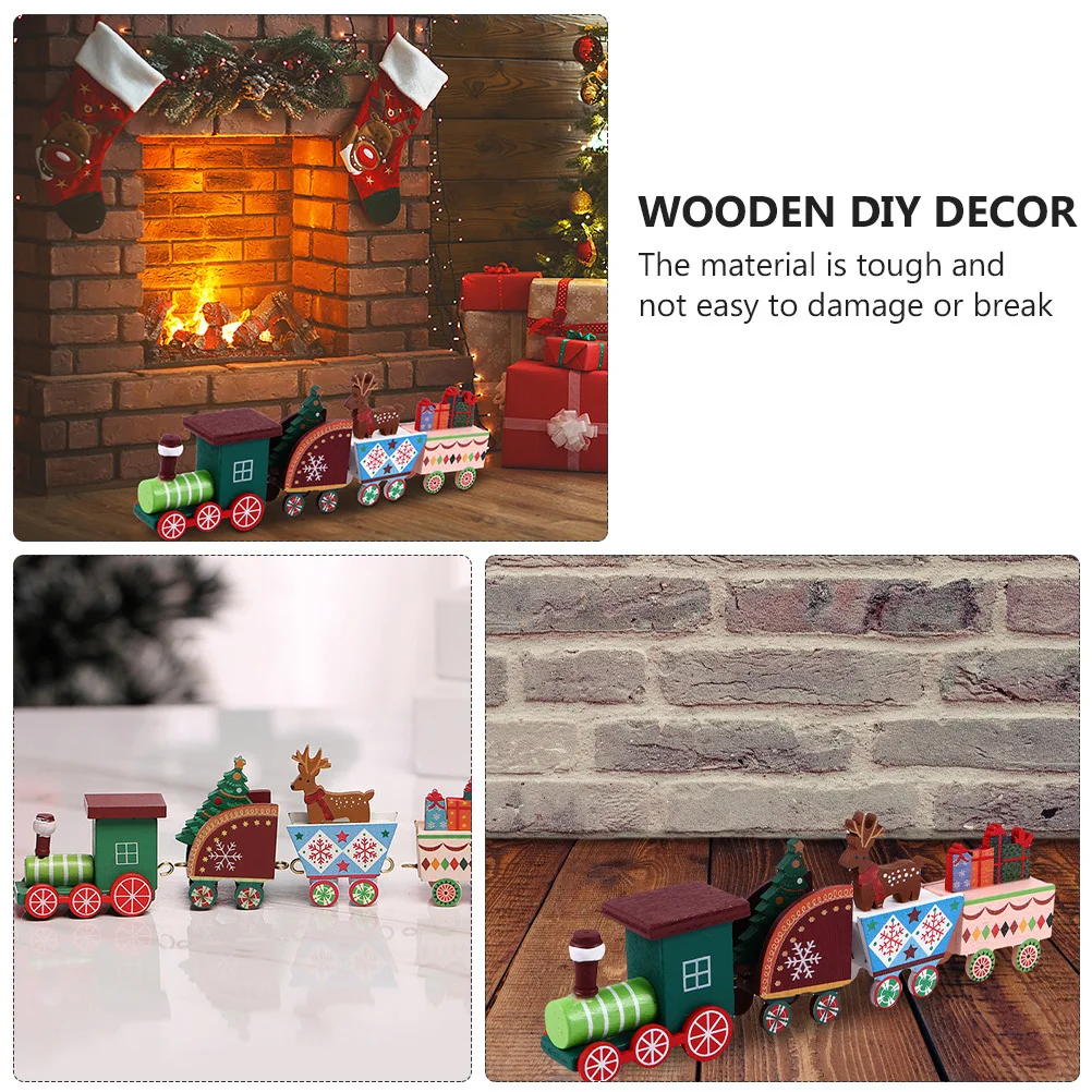 

SHOWERORO Christmas Wooden Train Ornament Mini Cake Tree Decor Kids Xmas Gift Toy Track Accessory Decoration