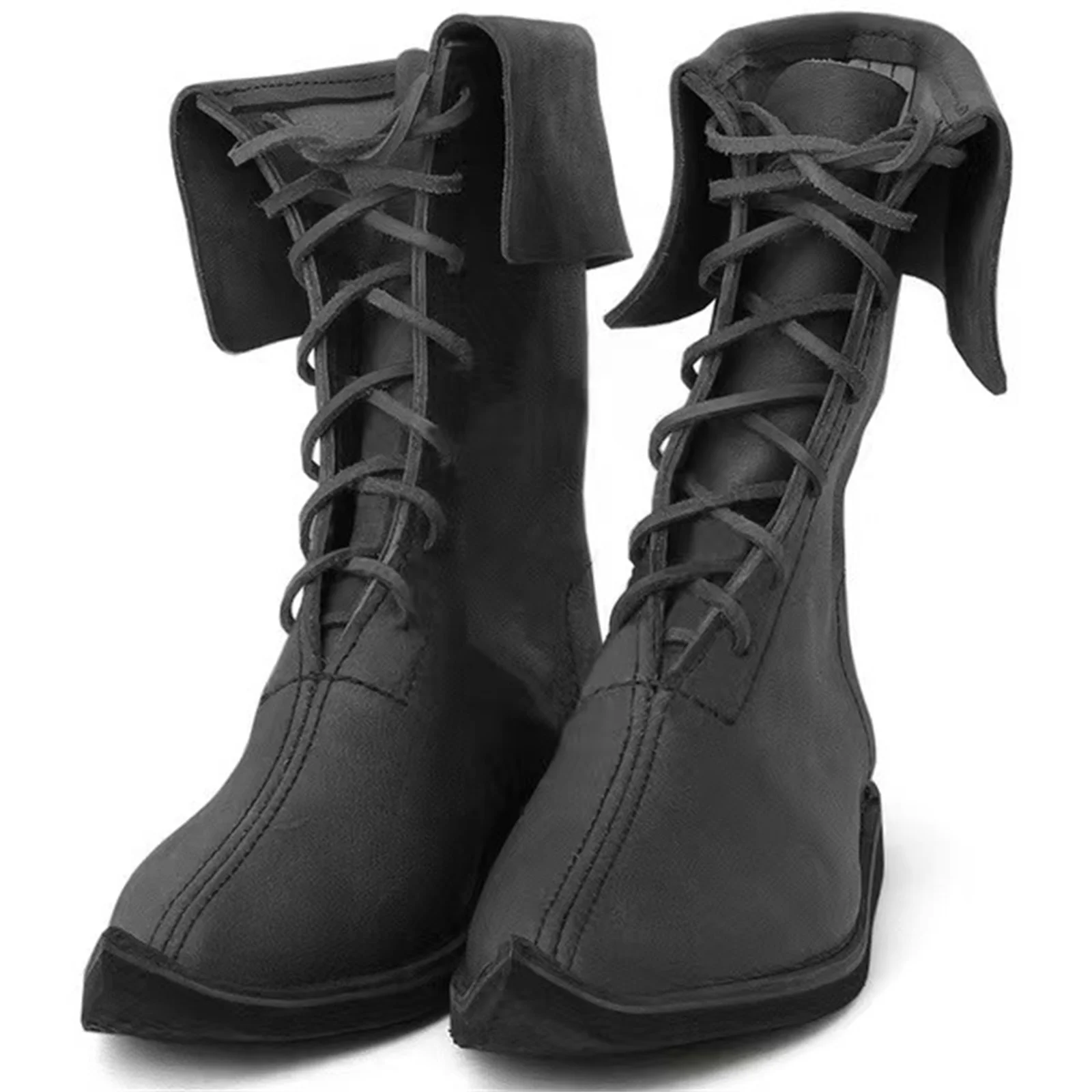 Botas masculinas pontudas retrô viking pirata, botas de cavaleiro de couro com alça virada para festa de halloween, sapatos foscos medievais renascentistas