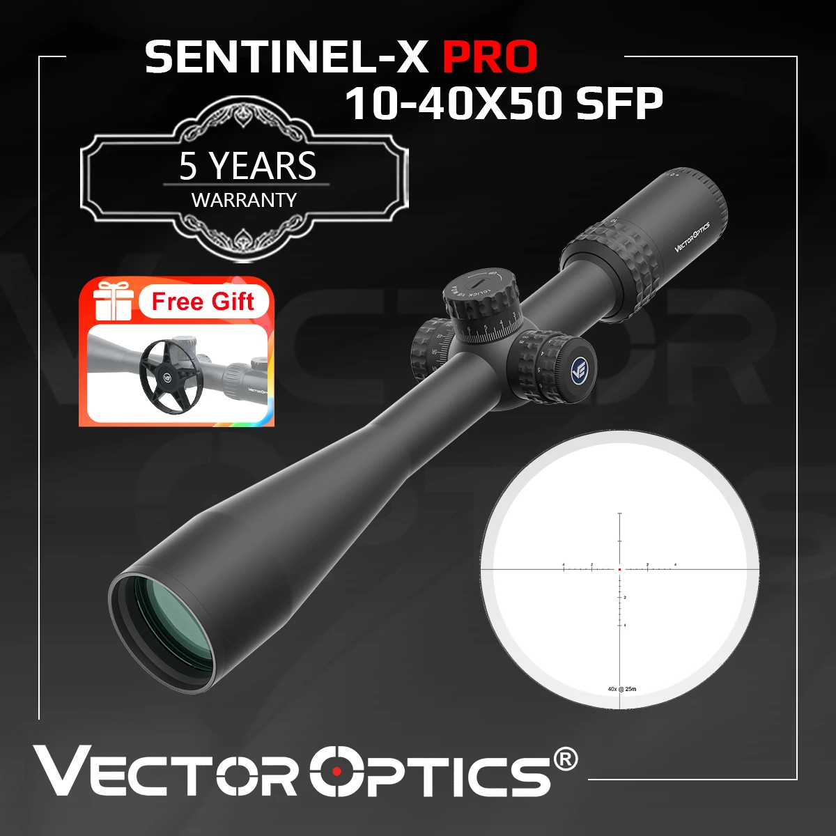 Vector Optics Sentinel-X Pro10-40x50 SFP Riflescope With Center Dot Illuminated Reticle & Zero Stop For 25M Benchrest Shooting