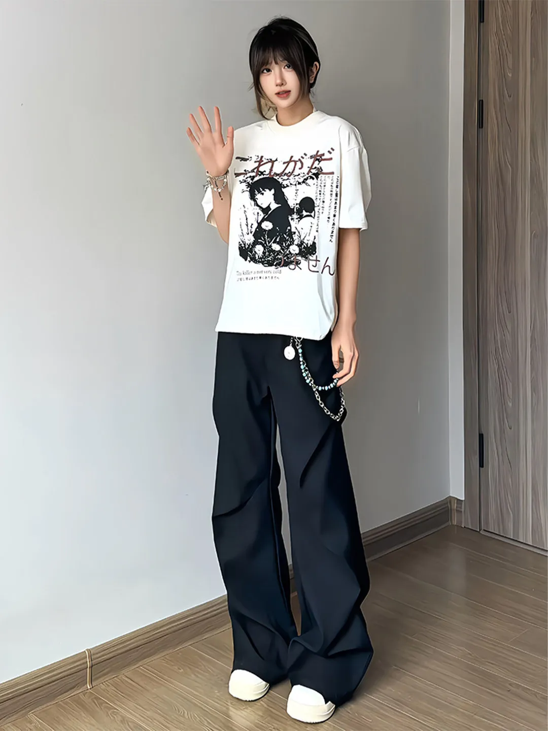 Black Wide Leg Casual Pants Men's Loose Trousers CleanFit Straight Cut Loose Long Trousers Pleated Drapey Knife Pleat Flared