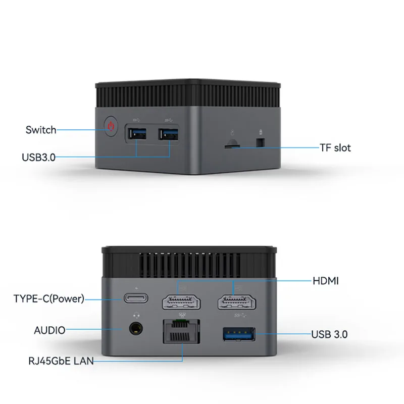 Helorpc Portable Mini PC with Inter N100 Processor 12Gb LPDDR5 M.2 NVME Support WIN10 LINUX 3xUSB3.0 2xHDMI BT4.0 WIFI Pocket pc