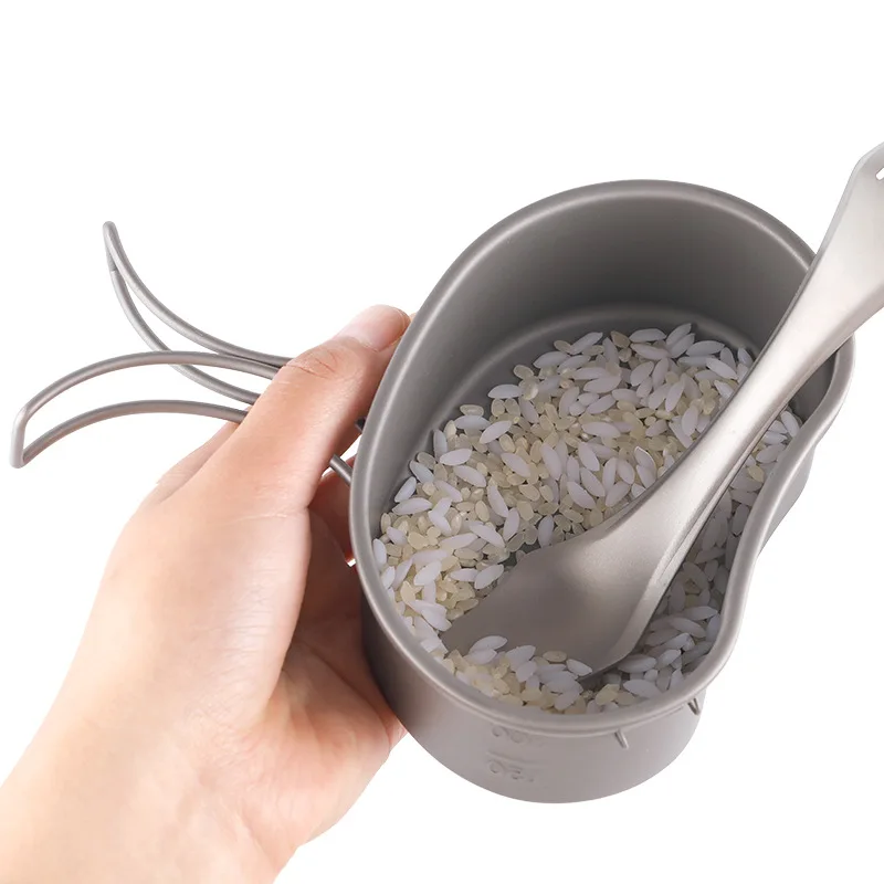 طقم أواني طهي متعددة الوظائف للاستخدام الخارجي من التيتانيوم النقي، صندوق غداء محمول مع وعاء معلق خفيف الوزن للتخييم والتسلق