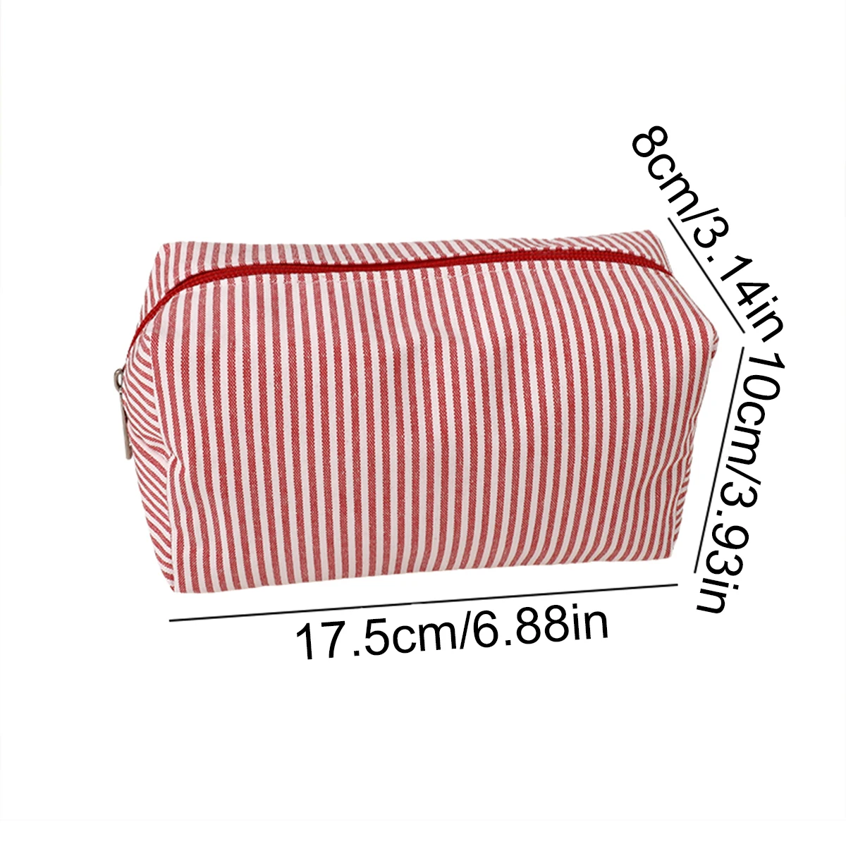 Lightweight Striped Fabric Rectangular Zipper Pencil Pouch Large Capacity Organizer For Teens School Office Travel Daily Use