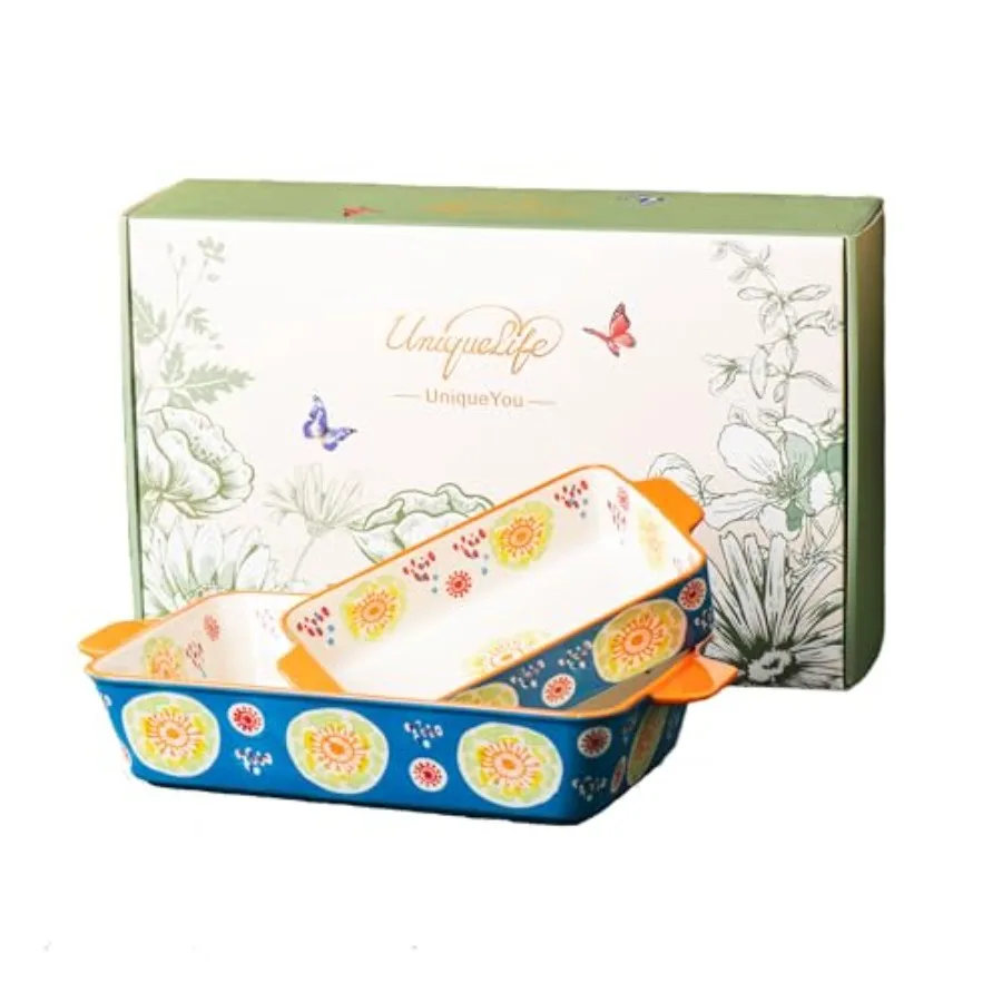 

Ceramic Baking Dish Set of 2 3QT and 1.2QT Stoneware Casserole Dishes for Oven Rectangular Bakeware with Handles Oven Safe 480°