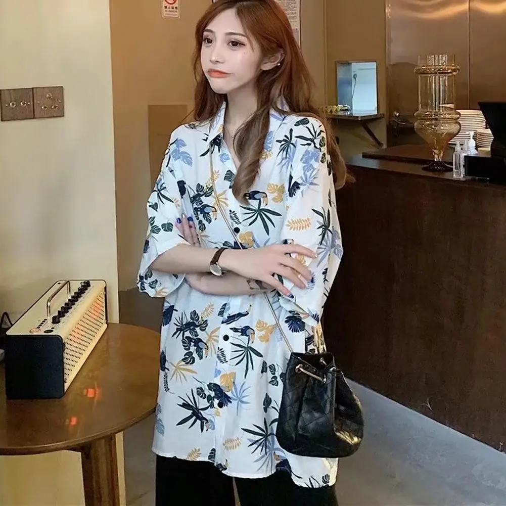 Summer Beach Style Vacation Short-sleeved Floral Shirt For Women Super Fairy Style Beach Floral Shirt Retro Hong Style Z0M7