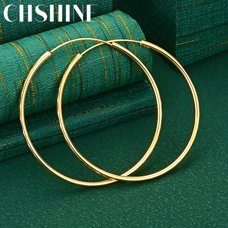 925 Sterling Silver 18K Gold 50mm Extra Thin Large Round Hoop Earrings for Women Fashion Charm Wedding Party Jewelry