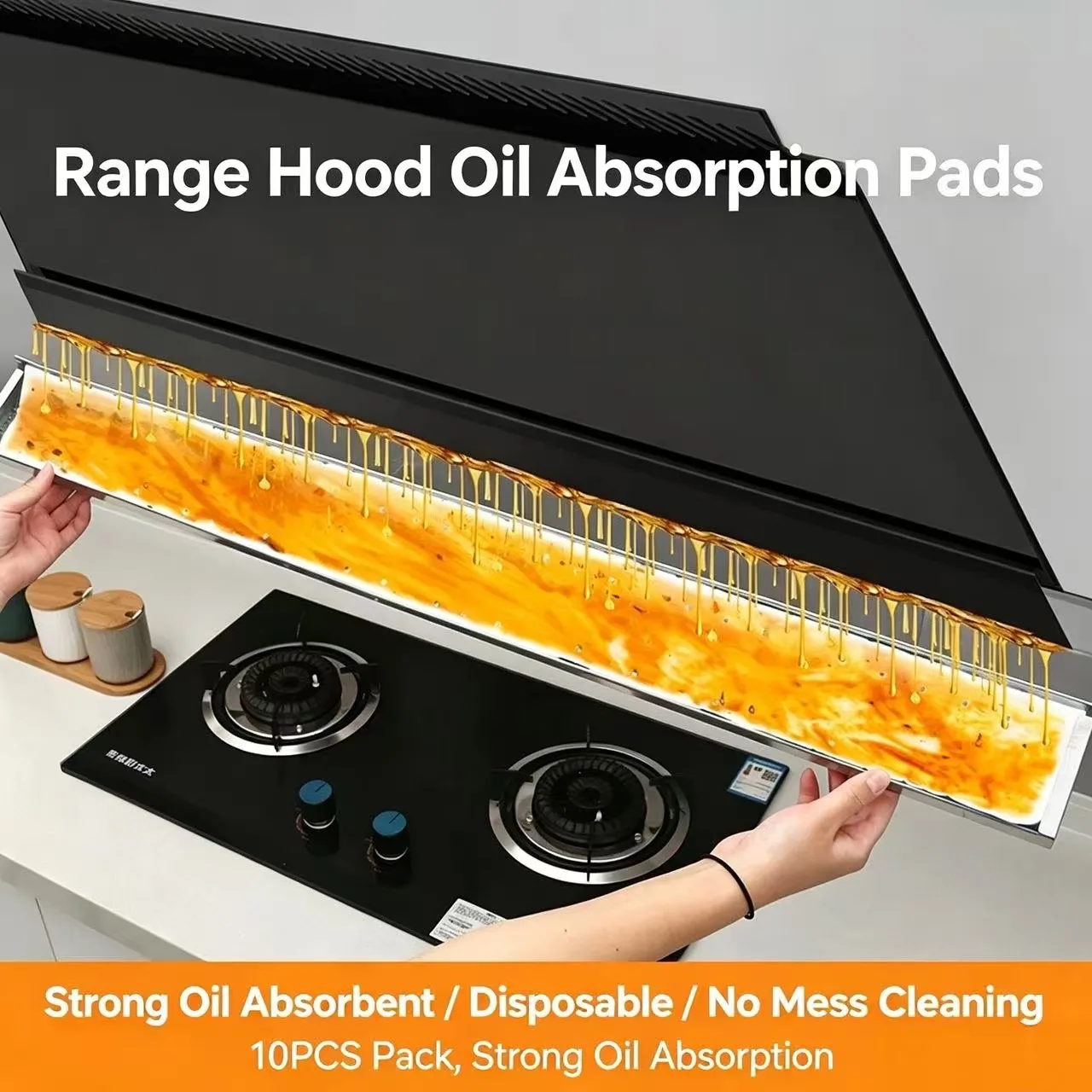 Kitchen Range Hood Oil Absorbent Pads 10PCS Disposable Anti‑Leakage Cuttable Oil Tray Filter Paper Cooker Hood Supplies