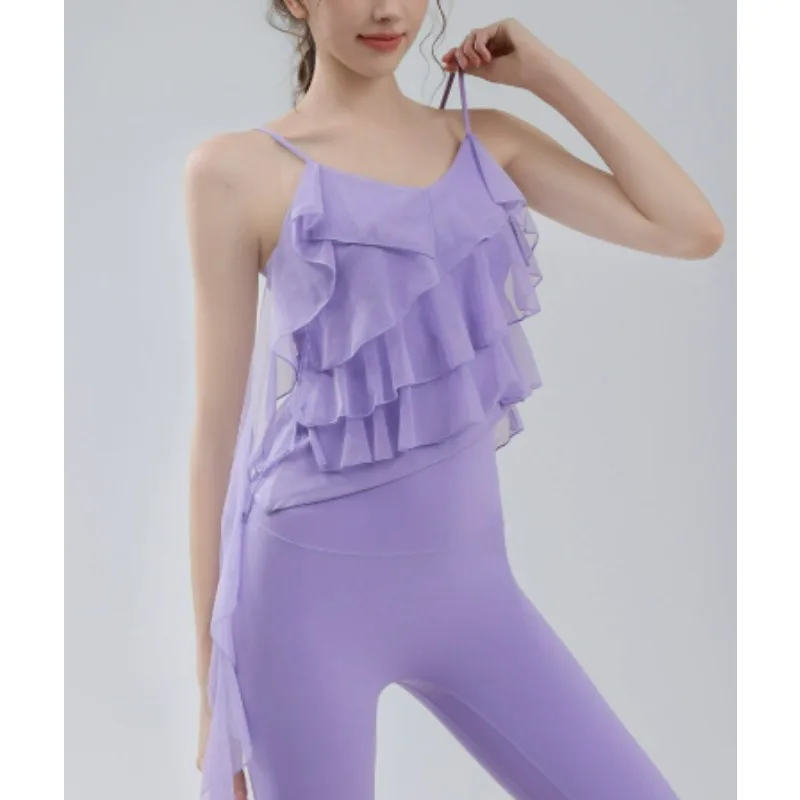 

Vest Set Women's Ruffled Mesh Elegant and Beautiful Back Sports Camisole Underwear Outerwear Fitness Leggings